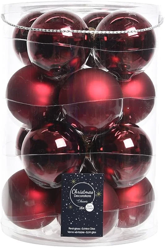 Marke: Christmas-Decorations Kastanienbraune Glaskugeln-Set 16 Stück, 8 cm, matt & glänzend, edle Weihnachtsdeko