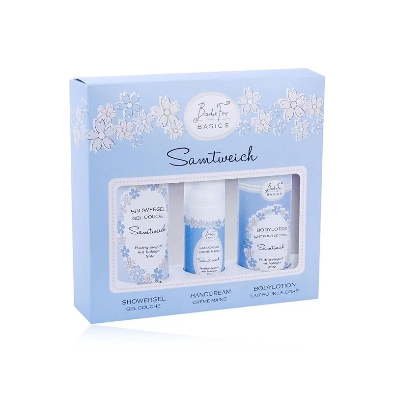 Besuche den Badefee-Store BadeFee - "Samtweich" Geschenkset für Frauen mit Duschgel, Handcreme & Körperlotion für gepflegte & geschmeidige Haut, Wellness Duschset zum Geburtstag, vegan & Tierversuchsfrei, Made in Germany — Hautpflege