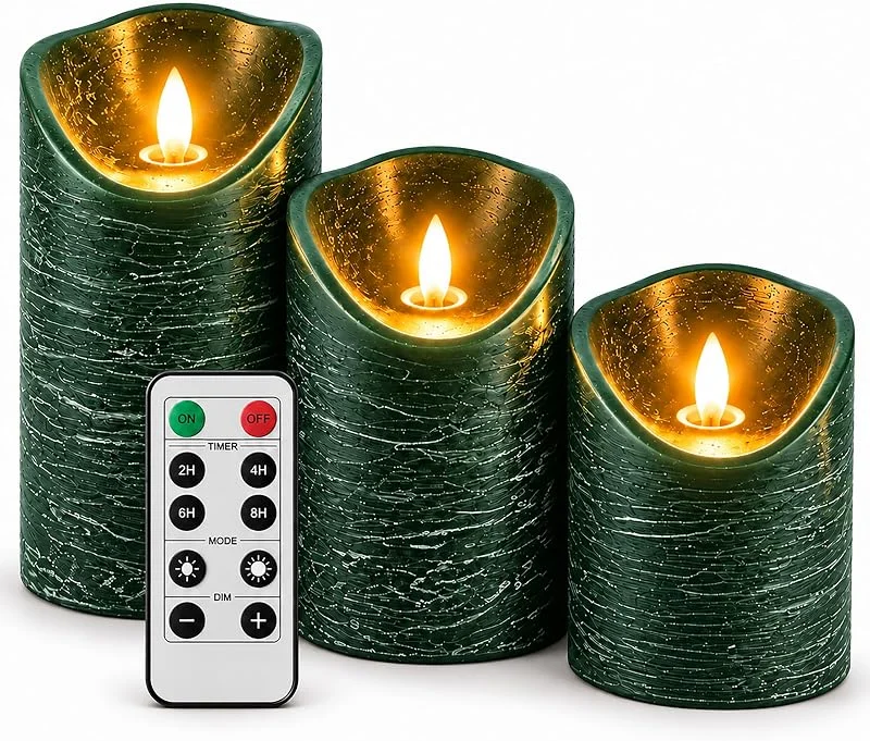 Besuche den Relaxdays-Store Relaxdays LED Kerzen, 3er Set, Fernbedienung, flackernde Flamme, salbei — Kerzenlicht Abendessen