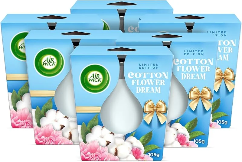Besuche den Air Wick-Store Air Wick Wohlfühl-Duftkerze im Glas – Duft: Cotton Flower Dream – Je bis zu 20 Stunden Brenndauer – Enthält natürliche ätherische Öle – 6 x 105 g Duftkerzenset — Kerzenlicht Abendessen