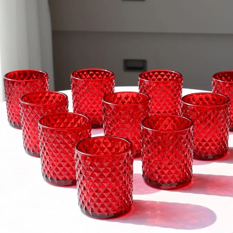 Marke: Woho Woho 24 Teelichter, Kerzenhalter, rote Votivkerzenhalter für Festivals, Tischdekoration, Diamant-Muster, Teelichthalter, Großpackung für Weihnachten, Heimdekoration — Kerzenlicht Abendessen