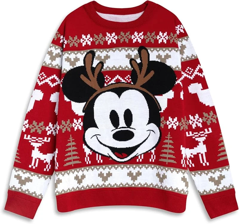 Besuche den Disney-Store Disney Roter Weihnachtspullover mit Langen Ärmeln für Damen mit Mickey Mouse, Rundhalspullover für Feiertage, Festliches Outfit für Weihnachtsfeierlichkeiten Merch — Weihnachtsmode