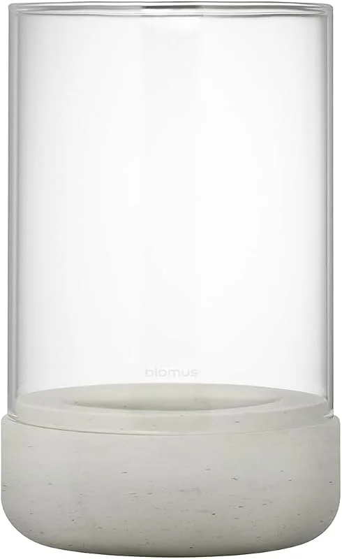 Besuche den blomus-Store blomus Windlicht CALMA, Kerzenhalter aus hochwertigem Beton und Glas, Farbe Light Gray, Größe M, 12L x 12B x 20H cm, Indoor, exkl. Kerze — Kerzenlicht Abendessen