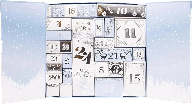 Marke: evelay Weihnachts-Adventskalender, zum selber befüllen, 1-24 Tage-Boxen, luxuriöses Countdown-Band (blau) — Advent und Tisch
