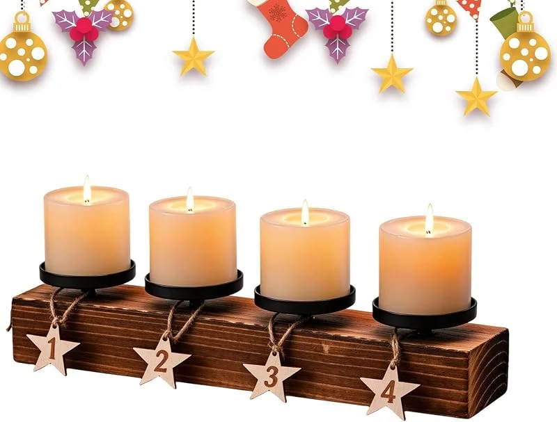 Marke: Generisch Weihnachtskerzenhalter Advent Holz Rustikale Dekoration mit Metalltabletts — Advent und Tisch