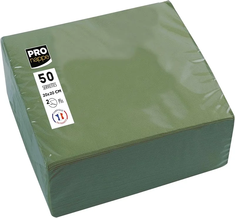 Marke: Pro Nappe Pronappe 50 Servietten Mikrogeprägtes Papier 20x20cm 2 Lagen Olivgrün — Advent und Tisch