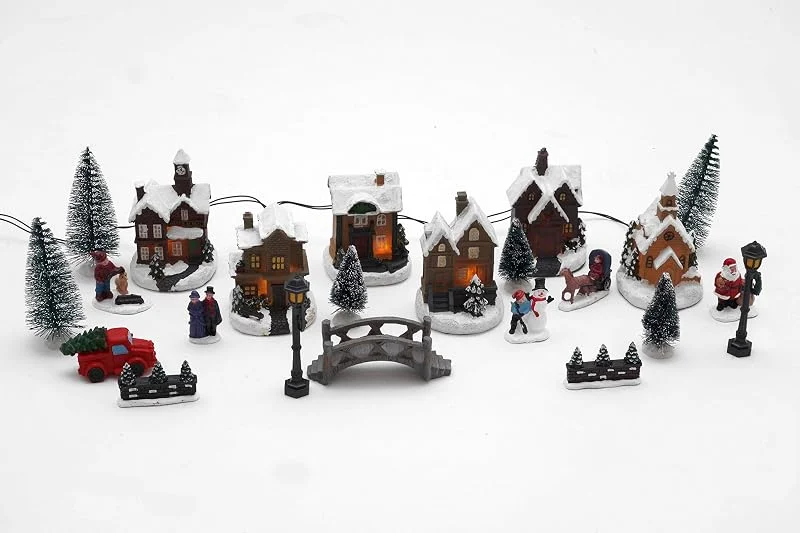 Besuche den Spetebo-Store Spetebo Weihnachtsdorf mit LED Beleuchtung - 25 Teile - Winterdorf beleuchtet und Batterie betrieben - Weihnachtsstadt Tischdeko, Kunststoff — Weihnachtsdeko