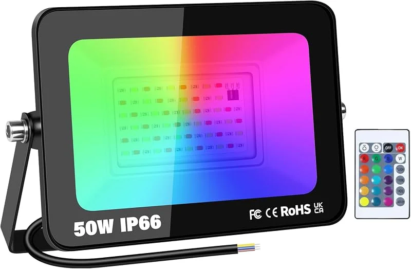 Besuche den AUXTINGS-Store AUXTINGS RGB LED Strahler 50W Fluter Außen, 4 Modi Bunt LED Flutlichtstrahler Mit Fernbedienung, IP66 Außenstrahler Wasserdicht LED Flutlicht, Garten Party Feiern Bühne Häuser Weihnachten Halloween — Weihnachtsbeleuchtung