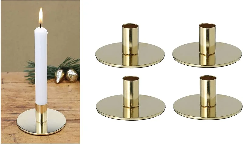 Besuche den Novaliv-Store Novaliv 4er-Set Stabkerzenhalter Metall Gold 10x5cm Home Deko weihnachtliche Tischdeko Kerzenständer Kerzenpin scandic chic Vintage Kerzenhalter Retro Wohnzimmerdekoration Dekoschale — Kerzenlicht Abendessen