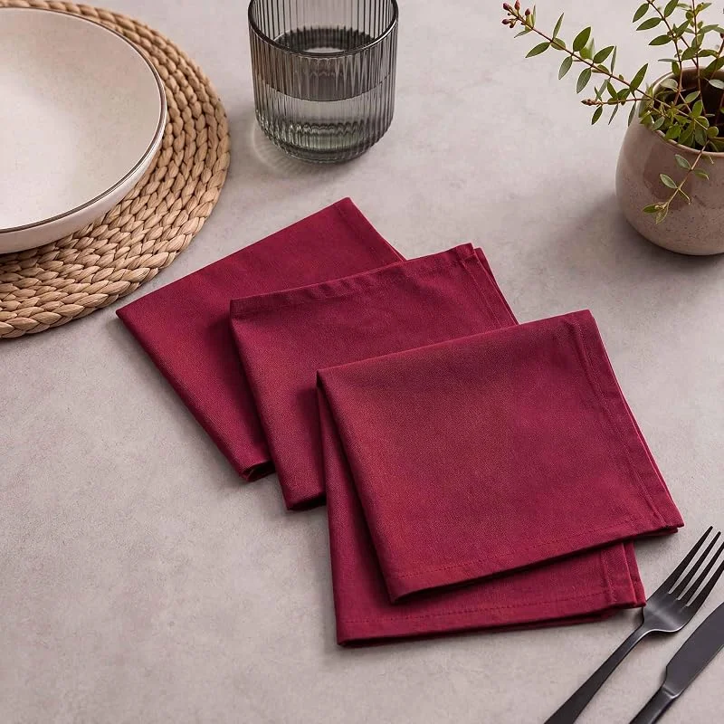 Marke: Douceur d'Intérieur Douceur d'intérieur, Mistral Bordeaux, 3 Servietten (40 x 40 cm) aus recycelter Baumwolle — Advent und Tisch