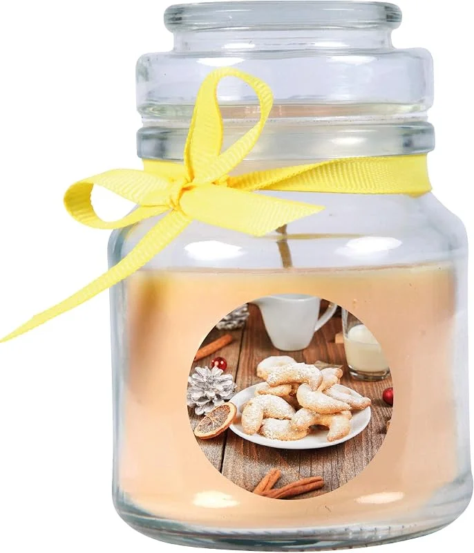 Marke: HS Candle Duftkerze "Weihnachten" im Bonbonglas (mit Deckel), Ideal zur Adventszeit, Weihnachtszeit, viele Motive zur Auswahl — Kerzenlicht Abendessen