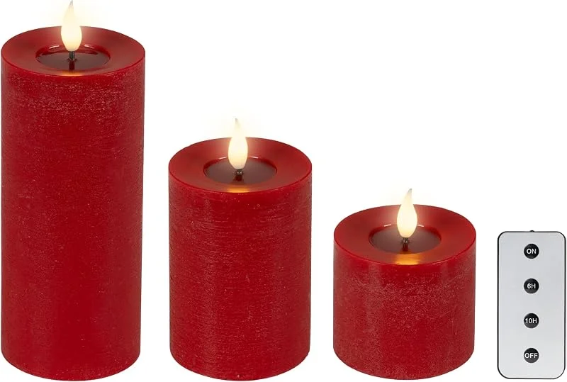 Marke: Lumineo Lumineo LED Kerzen 11-19cm mit Timer Wachs 3 Stück Rot Warmweiß — Kerzenlicht Abendessen
