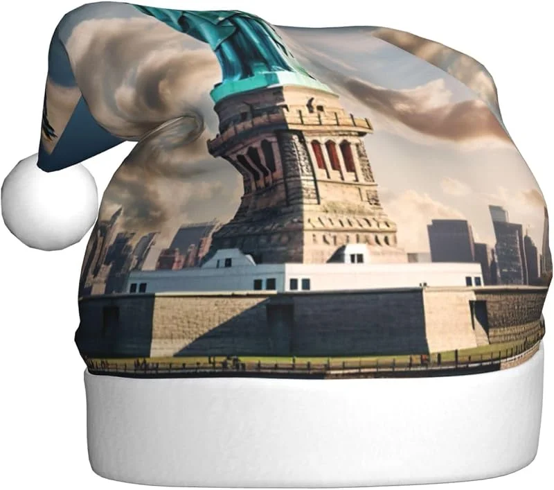 Marke: Tamiger Freiheitsstatue in NYC Druck, Weihnachtsmütze, saisonal festlich — Weihnachtsmode