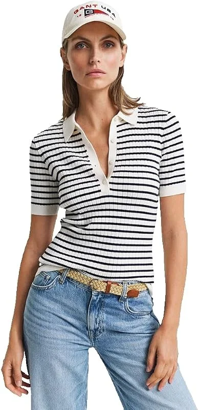 Gant Damen Rib Knit Striped Ss Rugger Polo-Pullover (1er Pack) — Weihnachtsmode