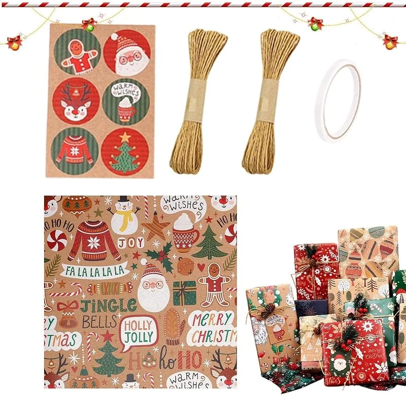 Marke: Generisch Weihnachts-Geschenkpapier, 6 Rollen, 50, 8 x 68, 6 cm, festlich, niedlich — Geschenkverpackung