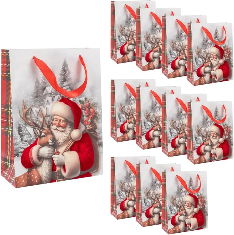 Besuche den Idena-Store Idena Geschenktüten Weihnachtsmann & Rentier, 12 Stück, 18 x 24 x 8 cm — Geschenkverpackung