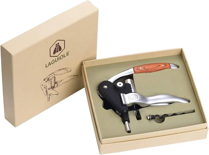 Besuche den LAGUIOLE-Store LAGUIOLE - Korkenzieher mit Cremallière-Hebel - Aluminium und Holz - Mit Ersatzdrehung - Geschenkbox, Mehrfabrig — Wein und Festtafel