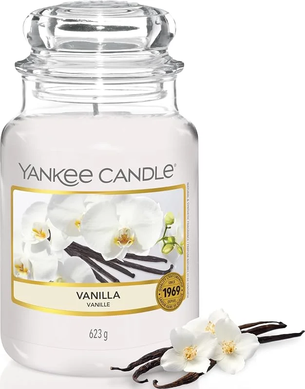Besuche den Yankee Candle-Store Yankee Candle Duftkerze im Glas (groß), Vanilla, Kerze mit langer Brenndauer bis zu 150 Stunden, Perfekte Geschenke für Frauen — Kerzenlicht Abendessen