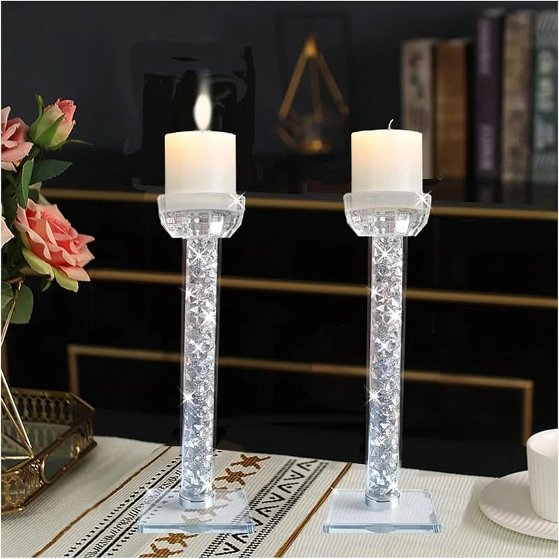 Marke: Wocred Wocred Kerzenhalter-Set, 2 Stück, atemberaubende Shabbat-Kerzenhalter, 21, 8 cm hoch, Kristall-Kerzenhalter für Esszimmer, Kaminsims — Kerzenlicht Abendessen