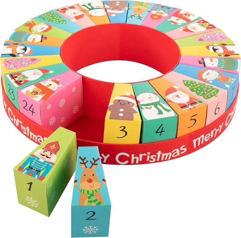 Besuche den Idena-Store Idena 31492 - Adventskalender zum Befüllen, 24 nummerierte Geschenkboxen mit Weihnachts-Motiven, runder Weihnachtskalender ca. 31, 5 x 6, 5 cm — Advent und Tisch