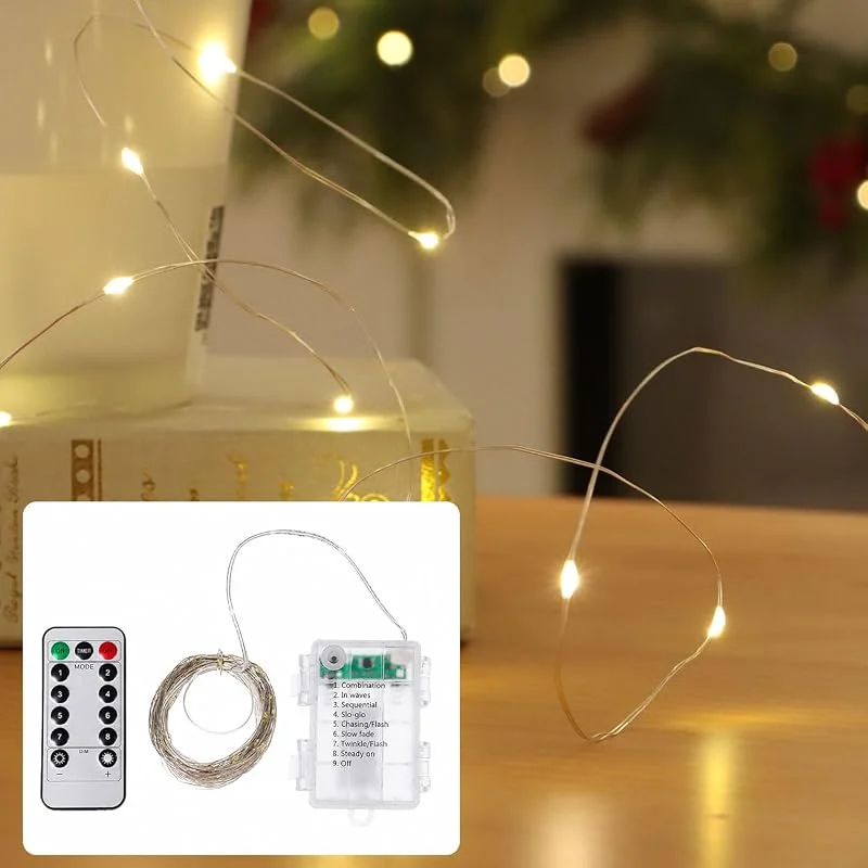 Besuche den shop'n smile ideoon-Store shop'n smile ideoon LED-Micro-Lichterkette 10m mit 100 warmweissen LEDs: Batteriebetrieben, inkl. Fernbedienung, 8 Leuchtmodi & Timer für gemütliche Dekoration — Weihnachtsbeleuchtung