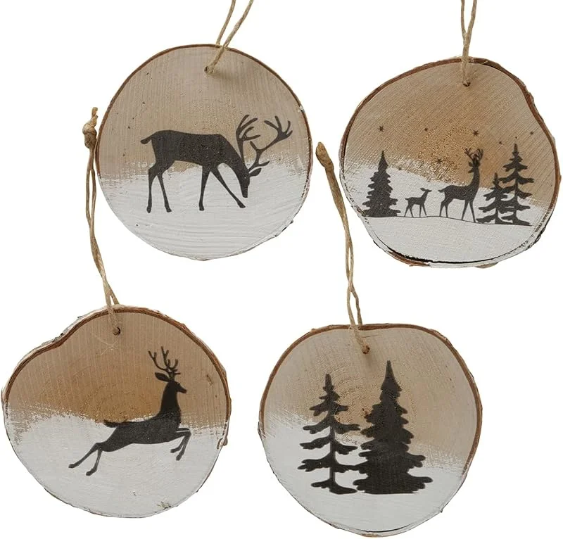 Marke: RiloStore 4 STK Holz HÄNGER Rund Holzscheiben Hirsche Rehe Schnee 7cm Vintage Nostalgie Christbaumschmuck 14cm groß Hänger Weihnachtsdeko Anhänger Weihnachtsbaumschmuck Dekohänger …