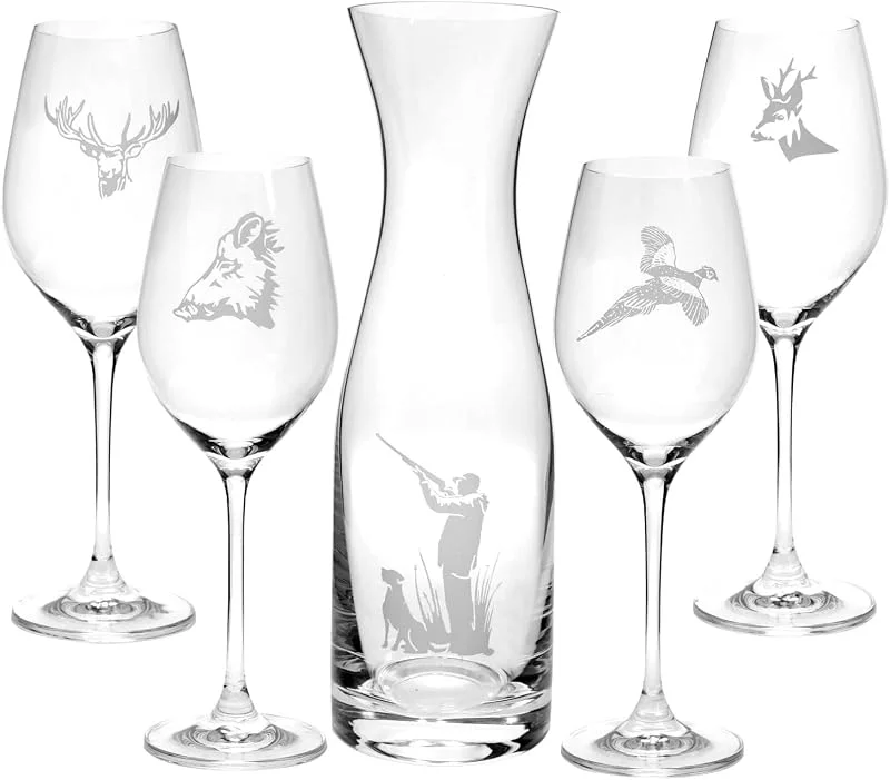 Marke: Celebration Celebration Hunter Set – 1 Flasche & 4 Weingläser 360 ml – Elegantes Gläserset für Weinliebhaber (1+4 Stück) — Wein und Festtafel