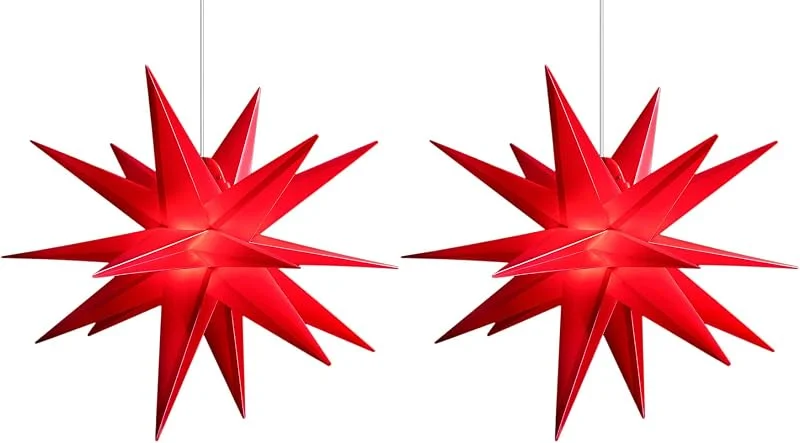 Besuche den Novaliv-Store Novaliv 2er Sparset Weihnachtssterne LED Dekosterne 25cm ROT für AUSSEN Kabel mit Trafo 3D Stern 18 Zackig Leuchtstern Weihnachtslicht Winterbeleuchtung 3D Stern Weihnachtslicht — Weihnachtsdeko