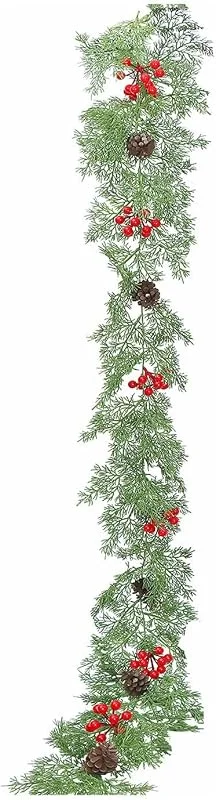 Marke: Mlllokfki Künstliche Tannengirlande 200 cm mit Zapfen und roten Beeren Deko — Weihnachtsdeko