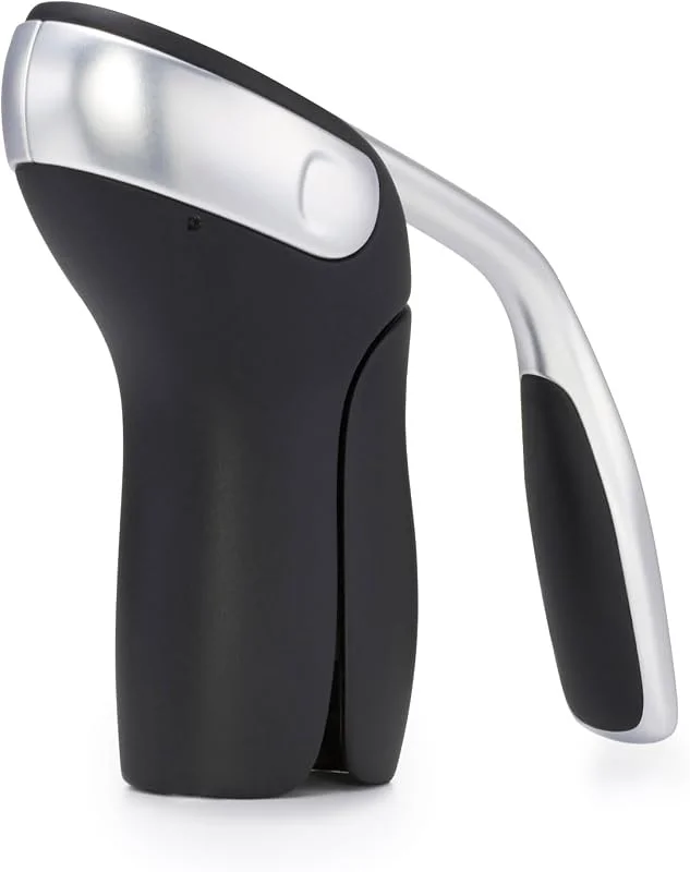 Besuche den OXO-Store OXO Good Grips Vertikal Hebel Korkenzieher mit abnehmbarem Folienschneider, Stahl, Schwarz, Silber 18.7 x 18.7 x 6.1 cm — Wein und Festtafel