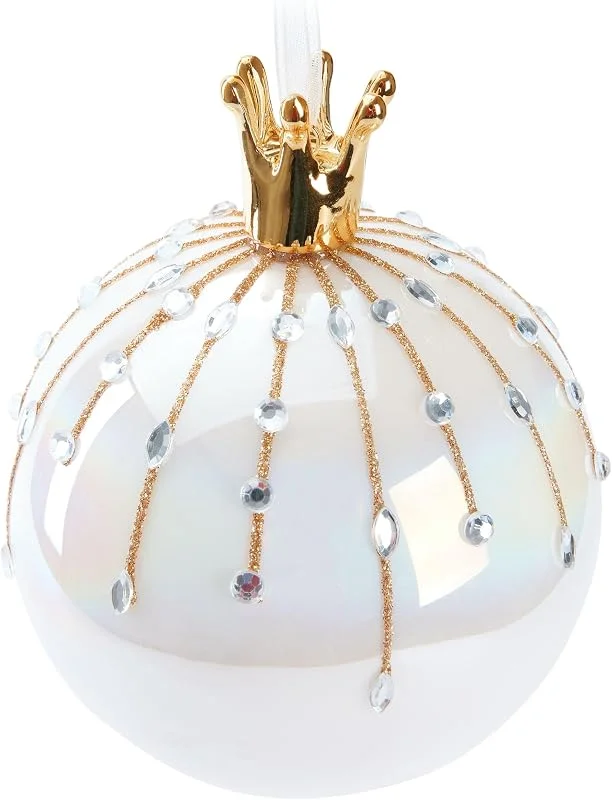 Besuche den BRUBAKER-Store BRUBAKER Premium Weihnachtskugel Perle mit Krone Gold - 10 cm Baumkugel aus Glas mit Porzellan Figur - Hergestellt in Handarbeit - Christbaumschmuck Weihnachtsdeko Christbaumkugel - Weiß Bunt