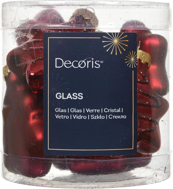 Marke: Decoris Christbaumschmuck Figuren Mix 5cm Glas 8er Set - matt und glänzend mit Ornament - Sterne & Tannenbaum - Christbaumkugeln Weihnachtskugeln Weihnachten - Weihnachtsbaumschmuck - Ochsenblut — Weihnachtsdeko