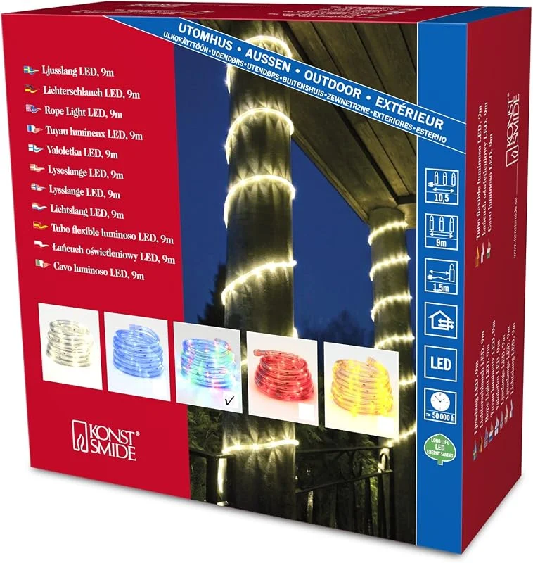 Besuche den Konstsmide-Store Konstsmide LED Lichterschlauch, 9m, 108 bunte Dioden, 230V, Außen, transparenter Kunststoff - 3045-500 — Weihnachtsbeleuchtung