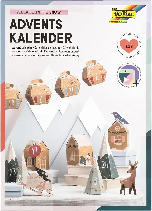 Besuche den folia-Store folia 9388 - Adventskalender Bastelset "VILLAGE IN THE SNOW", 113-teiliges DIY Set, Stadt im Schnee — Geschenkverpackung