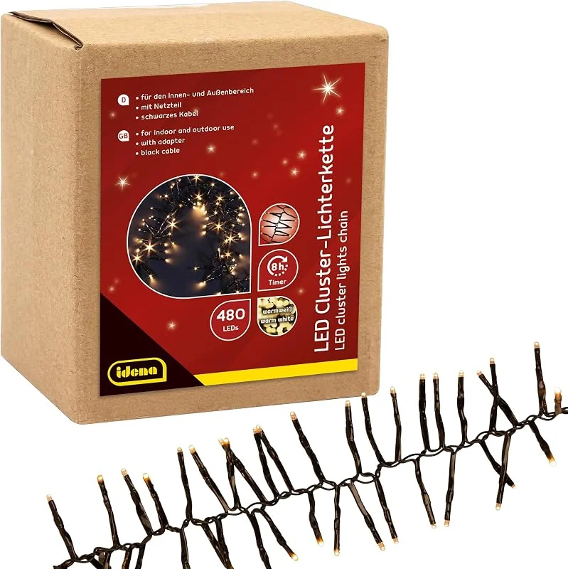 Besuche den Idena-Store Idena Cluster Lichterkette Außen & Innen 480 LEDs in Warmweiß, 14, 5 m — Weihnachtsbeleuchtung