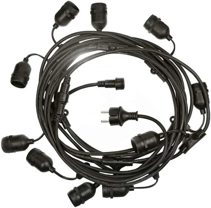 Besuche den NCC-Licht-Store NCC-Licht Illu Lichterkette Girlanda Schwarz 10 x Fassungen E27 10m IP44 mit Zuleitung und Stecker — Weihnachtsbeleuchtung