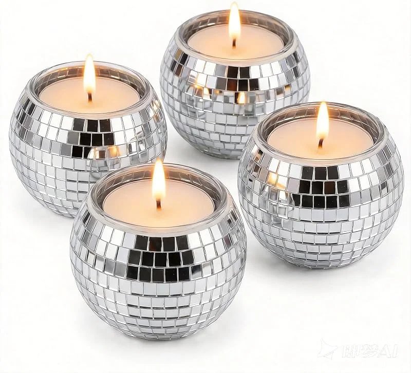 Besuche den Qiumyanlod-Store 4 Stück Disco Teelichthalter aus Glas, Discokugel Kerzenhalter, Kerzenständer, Kerzenhalter, Votivkerzenhalter für Tischdekoration, Hochzeit, Geburtstag, Party (Silber, 3 * 4 * 4 Zoll) — Kerzenlicht Abendessen