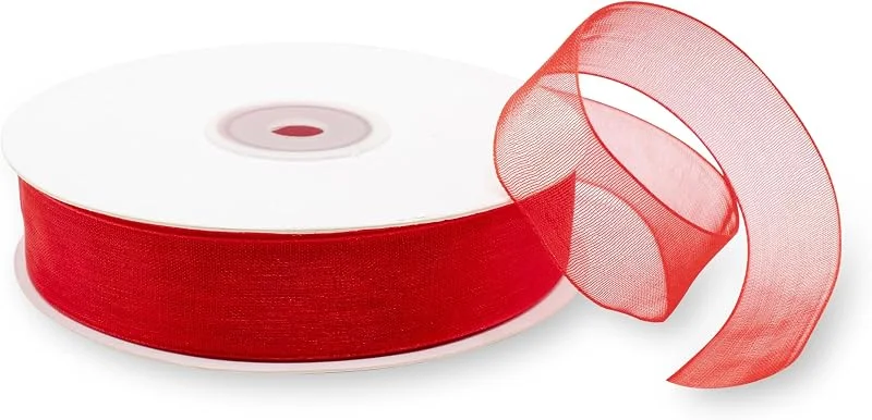 Marke: Decoraparty Decoraparty 20 mm x 50 m Organzaband, Rot, 2 cm dick, elegant, für Geschenke, Hochzeiten, Valentinstag, Geburtstag, Weihnachten, Neujahr, Feier — Geschenkverpackung