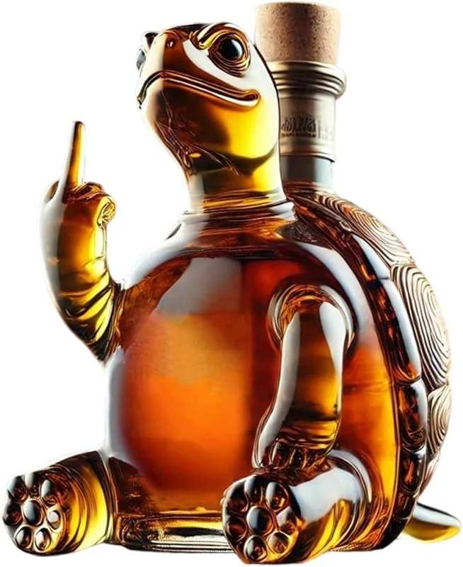 Marke: Pesoncarl Whiskey-Dekanter, 350 ml, Schildkröten-Weindekanter, der seinen Mittelfinger zeigt, 5, 1 x 5, 1 x 7, transparenter Glas-Whiskykolben mit Stopfen für Krüge — Wein und Festtafel