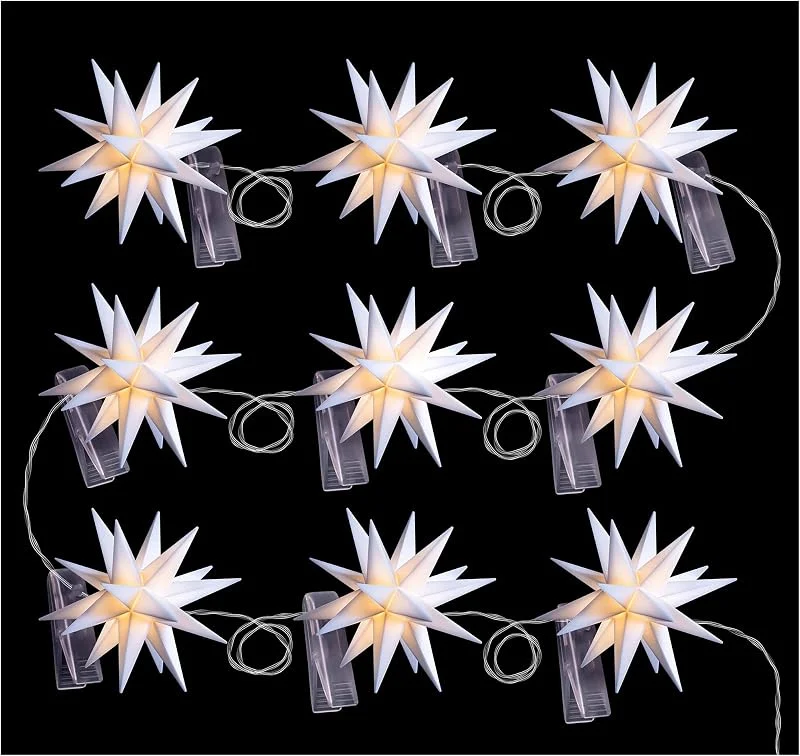 Besuche den Novaliv-Store Novaliv Weihnachtsstern Lichterkette 9X Dekostern 8 cm Sterne 9er Sternenkette 8m Länge Weiss für INNEN und AUSSEN LED Licht mit Schuko Stecker Weihnachtsdeko Stern beleuchtet Weihnachtsbeleuchtung