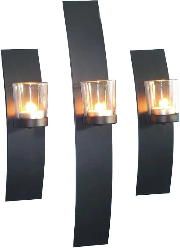 Besuche den Spetebo-Store Spetebo Wand Teelichthalter mit Glas Halterung - 3er Set - Teelicht Halterung Glasaufsatz Kerzenhalter schwarz Teelichtglas Teelichtaufsatz — Kerzenlicht Abendessen
