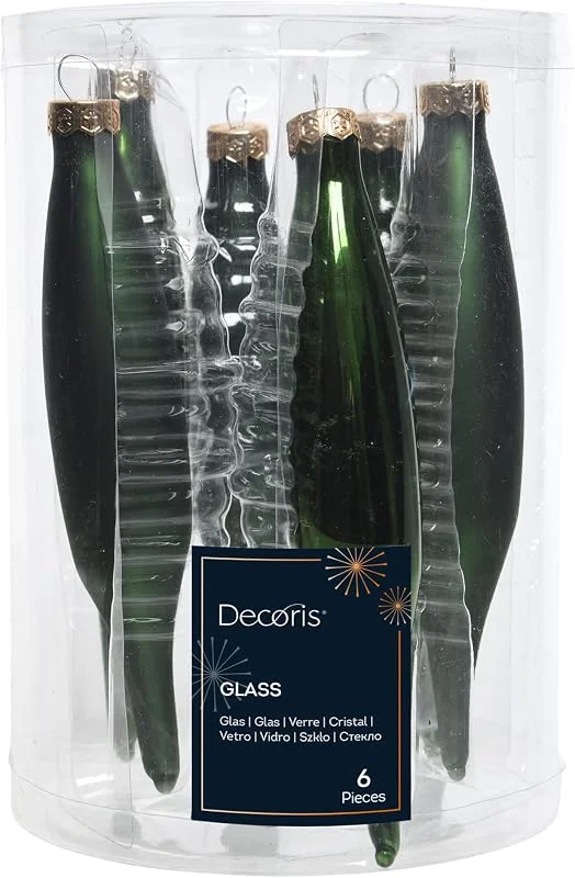 Marke: It's all about Christmas It's all about Christmas Christbaumschmuck Glas 15cm 6 Stück Set Eiszapfen Weihnachtskugeln - Piniengrün — Weihnachtsdeko