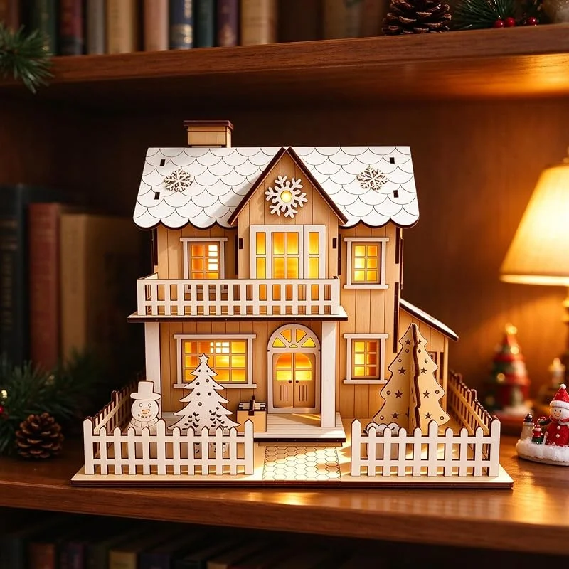 Besuche den Lergas-Store Weihnachtsdorf mit Beleuchtung, DIY Weihnachten Wichtelhaus Holz (C) — Weihnachtsdeko