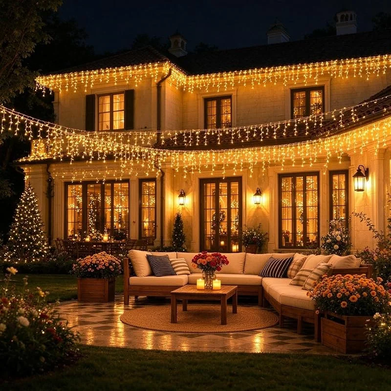 Besuche den UISEBRT-Store LED Eiszapfen Lichterkette mit 8 Modi & Speicher, IP44, 5m 200LEDs, Warmweiß — Weihnachtsbeleuchtung