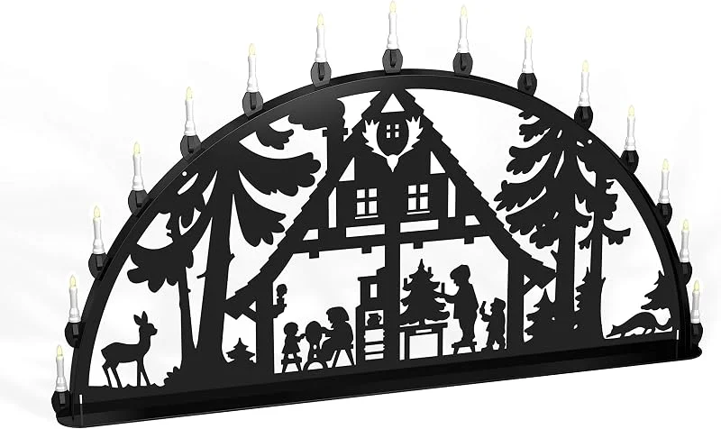 Marke: Colours-Manufaktur Außenschwibbogen Schwibbogen Lichterbogen Metall - Motiv: Waldhaus - XXXL 2 Meter Breite Außen-Bereich schwarz glänzend * riesen groß * Erzgebirge Weihnachten Kinder — Weihnachtsdeko