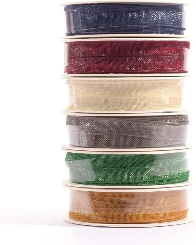 Besuche den Vaessen Creative-Store Vaessen Creative Satinband Set Weihnachten, 6 Farben, 3 mm x 2 m Organzaband mit Webkanten, Schleifenband, Dekoband, Geschenkband für die Weihnachtsdeko — Geschenkverpackung
