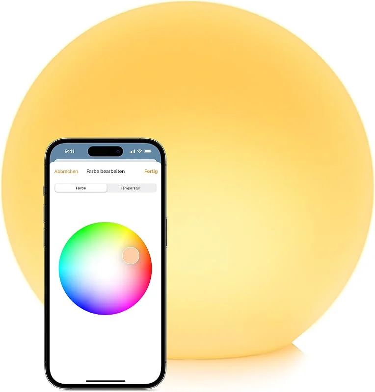 Besuche den Eve-Store Eve Flare (Apple Home) – Tragbare smarte LED-Kugelleuchte, wasserbeständig, weißes & farbiges Licht, 90 lm, Ø 25 cm, dimmbar, keine Bridge nötig, Bluetooth & Thread, App-Steuerung — Kerzenlicht Abendessen