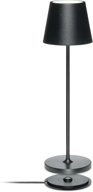 Besuche den LA VILLE LUMIÈRE-Store SuzieV Wiederaufladbare dimmbare LED-Tischlampe - Kabellose Nachttischlampe für Schlafzimmer, Nachttische, Wohnzimmer - Aluminium, Innen, Außenbereich, 48h, 3 Lichttemperaturen LVL - Metal Black — Kerzenlicht Abendessen