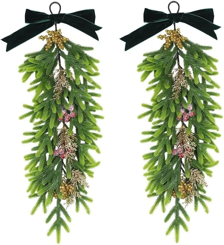 Marke: SiSinkal Künstlicher Tannengirlande 61cm mit Samtschleife Goldbeeren — Weihnachtsdeko