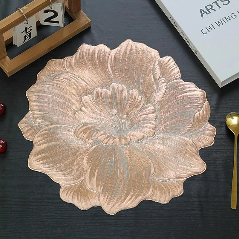 Besuche den Epinki-Store Epinki Tischsets Platzsets Natur, 2Pcs Set PVC Platzdeckchen Abwaschbar Vintage Blumen Hitzebeständige, Tischuntersetzer Vintage Rose Gold für Küche Restaurant Hotel, 38CM — Küche & Haushalt